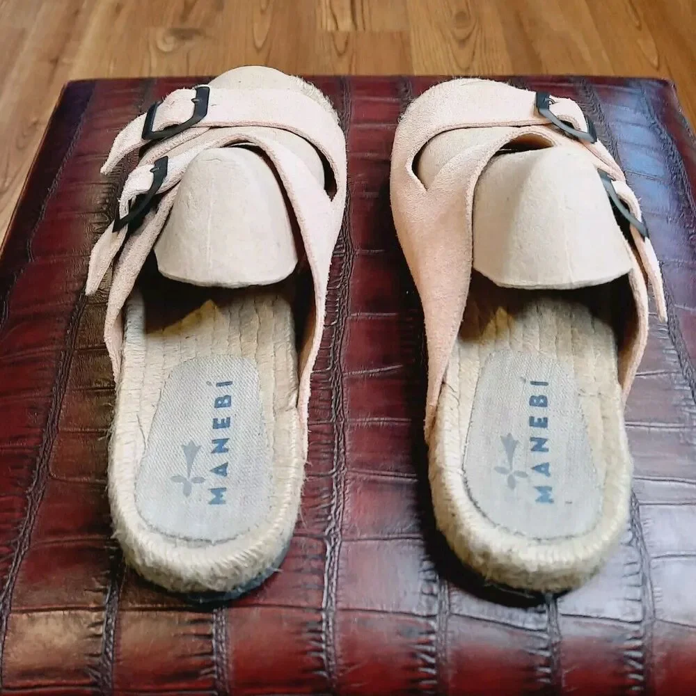 Manebi Nordic Suede Slide Sandals Palm Green Dusty Blush Rose Size 41 Or 10.5